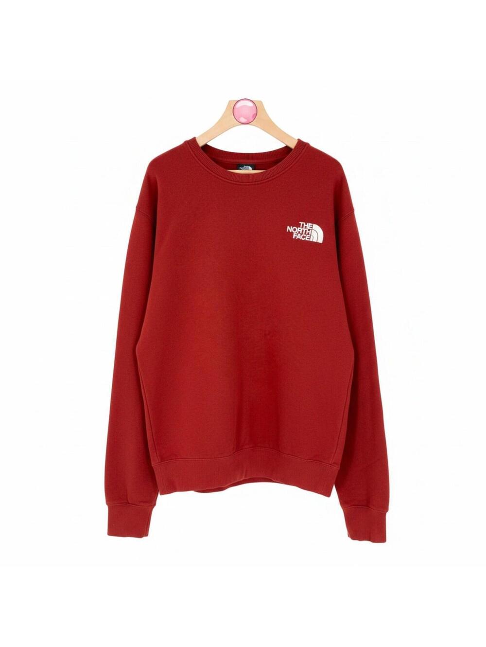 The North Face Crewneck Sweatshirt Red Logo Cotton Blend Pullover Unisex Casual
